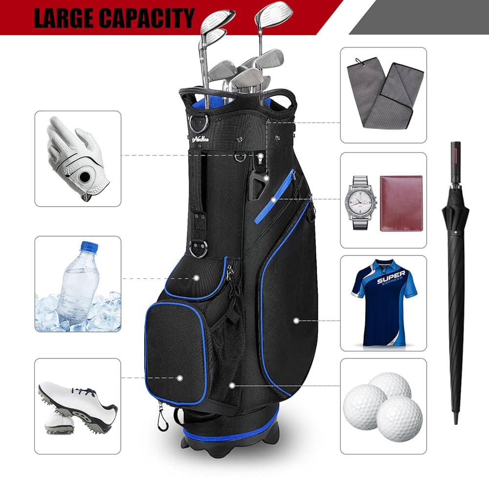 LONGCHAO 超軽量ブラック+ブルーゴルフキャディーバッグ Amazon.com : Golf Stand Bag for Men Navy 14 Way Divider Golf