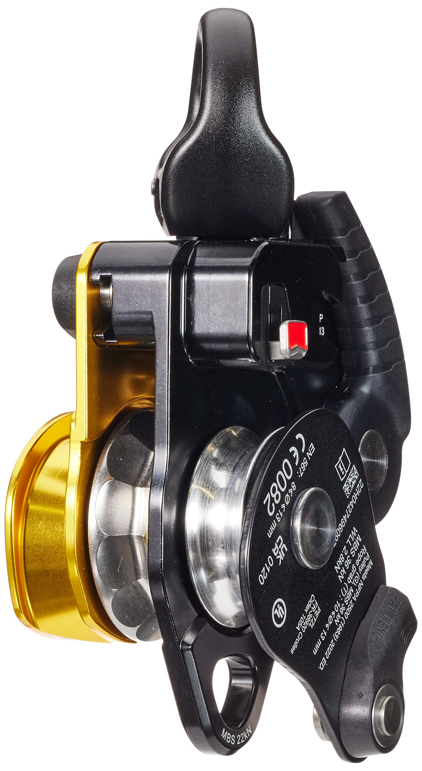 Petzl, Twin Release, Polea De Doble Bloqueo Desbloqueable para Sistemas De Recuperación, Oro Negro, U, Unisex Adulto