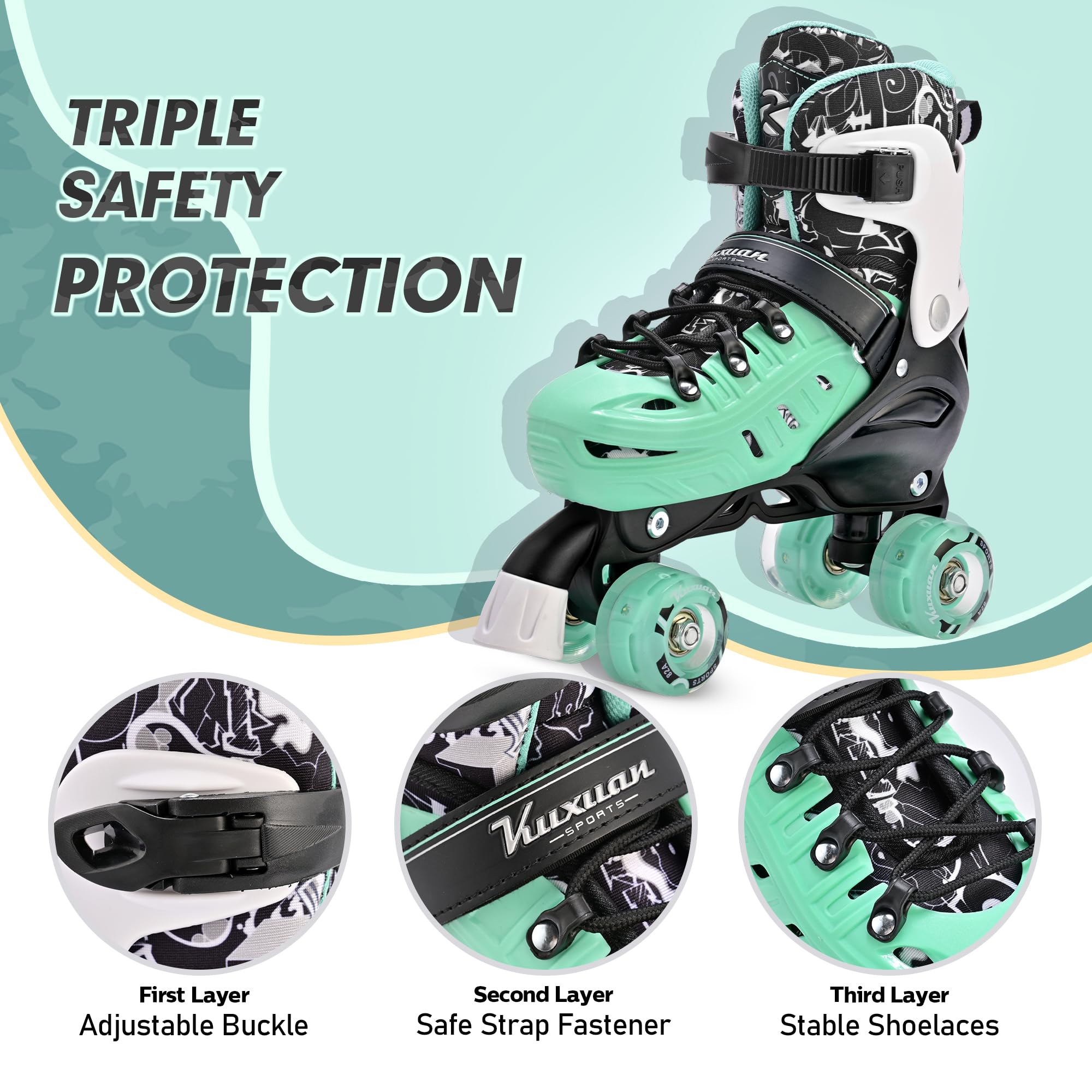 Kuxuan Skates Roller Skates for Girls and Boys Kids, 4 Sizes Adjustable Fun Kids Toddler Rollerskates with Light up Wheels for Teens Women Indoor Outdoor