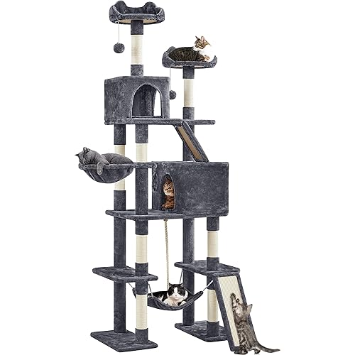 Yaheetech 82.5in Large Cat Tree, Multi Level Cat Tower w/ 2 Cozy Condos, 2 Cat-Ear Perches, Scratching Posts, Hammock, Basket, Cat Furniture for Indoor Cats, Kittens, Dark Gray