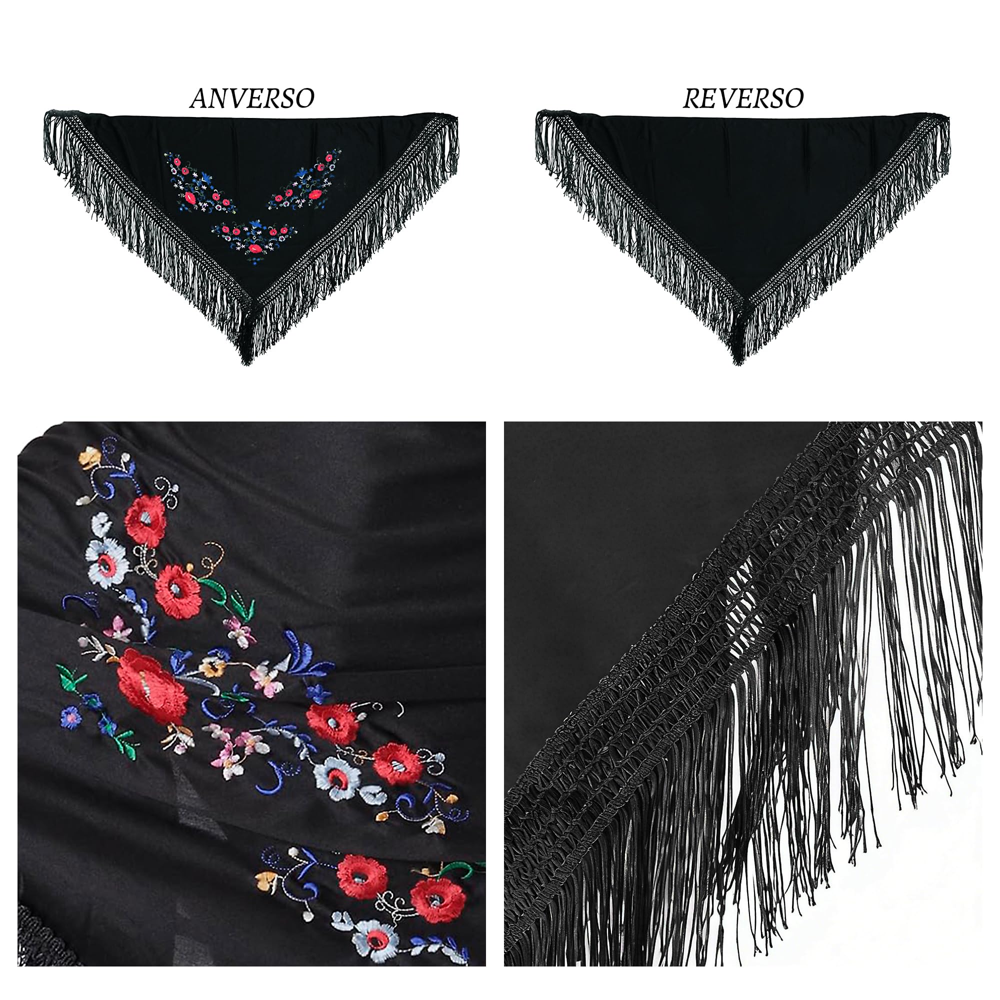 Wildarms Mantón de Sevillana Bordado con Flecos para Flamenco Feria Disfraz Baile Tradicional Mujer — view 7