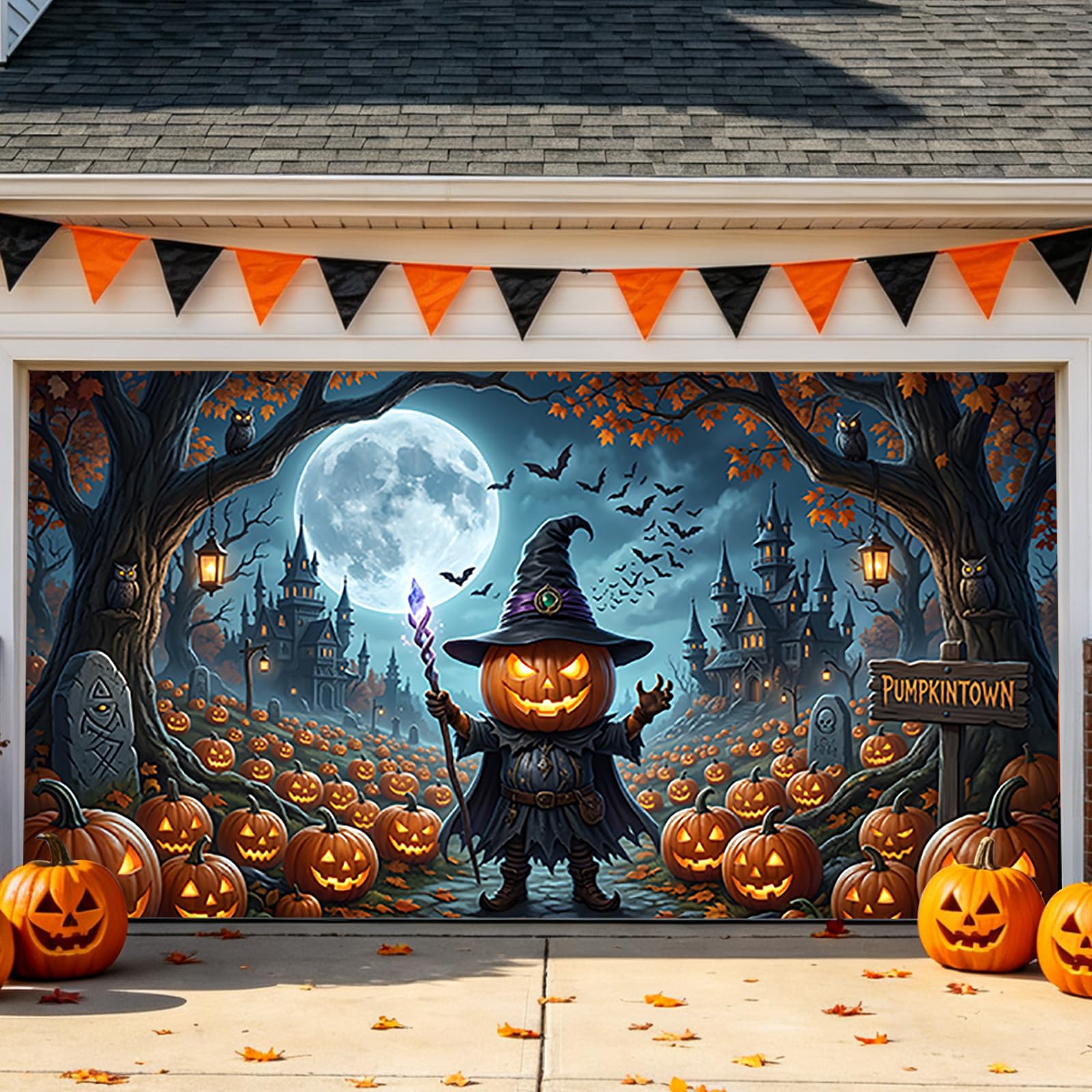 Baner na drzwi garażowe na Halloween, wodoodporny, straszny horror