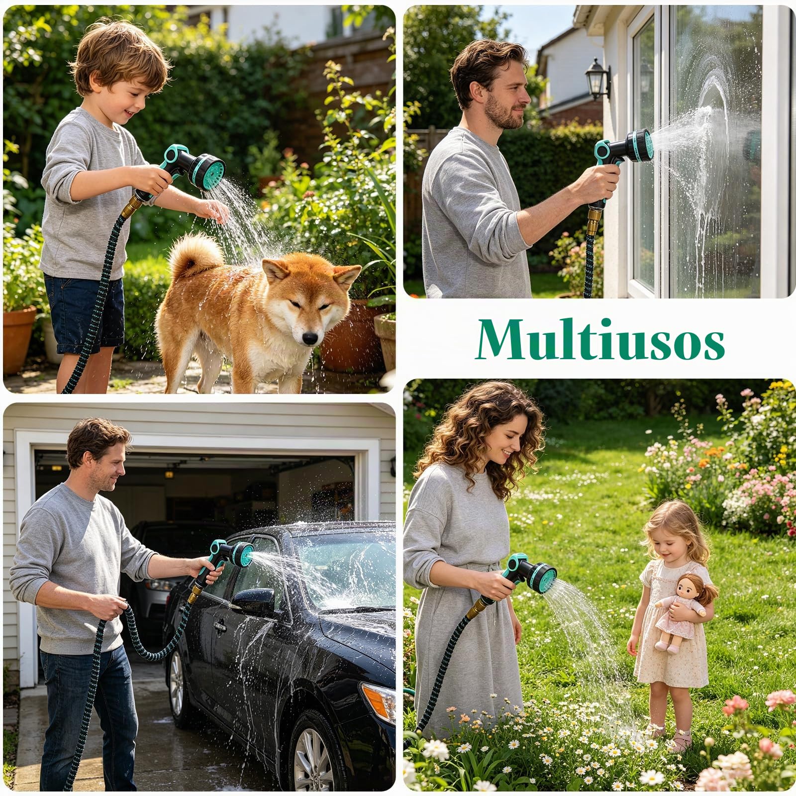 Manguera Jardin Extensible 30M, Mangeras Jardineria Flexible con Pistola de 10 Funciones, Conectores Metálicos 1/2" y 3/4", Garden Hose para Riego, Terraza y Lavado de Coche