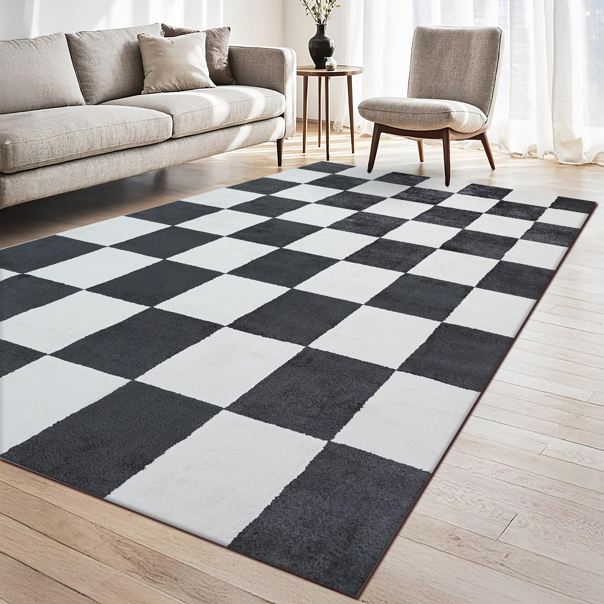 homeart Plaid Area Rug – Super Soft & Sustainable Woven Carpet with Modern Checkered Design, Durable Indoor Rug for Living Room, Bedroom & Entrance, Kid & Pet Friendly Anthracite 60x110 — image 1