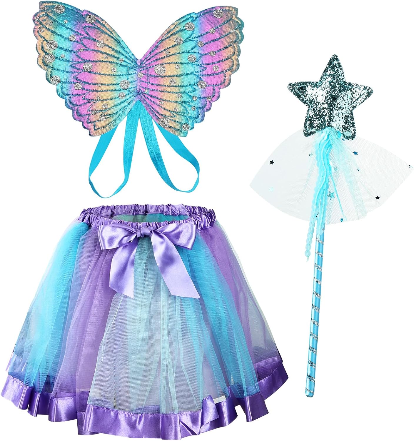 AUYAO Déguisement Papillon – Ailes, Masque, Baguette, Tutu – Costume Fée – Carnaval Noël
