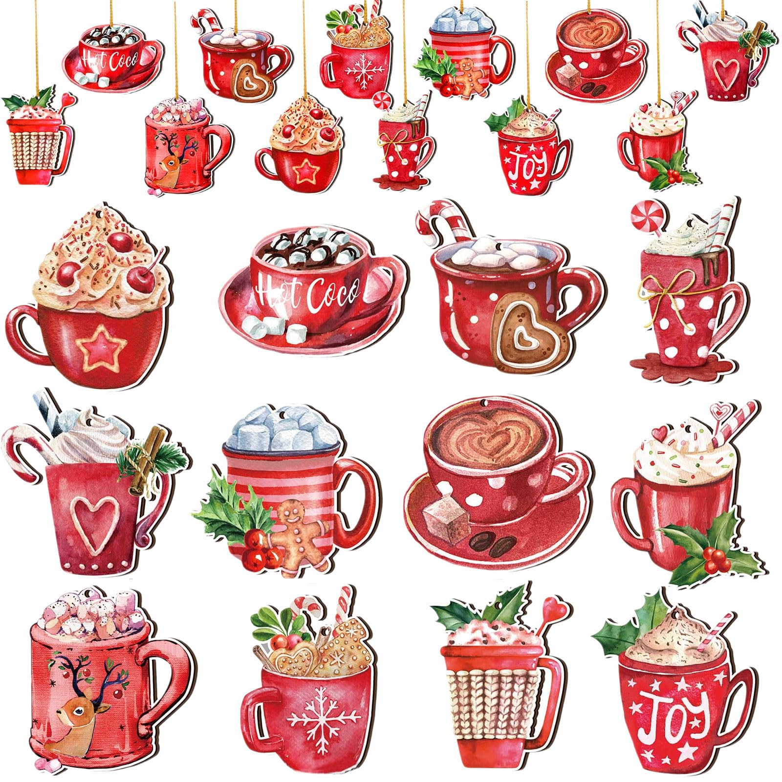 Mini Colgantes Resina Navidad 24 Piezas Adornos Madera Navideños Adornos Navidad Madera Colgantes de Madera para Árbol para Navidad Adornos para Colgar árboles de Navidad DIY (B)