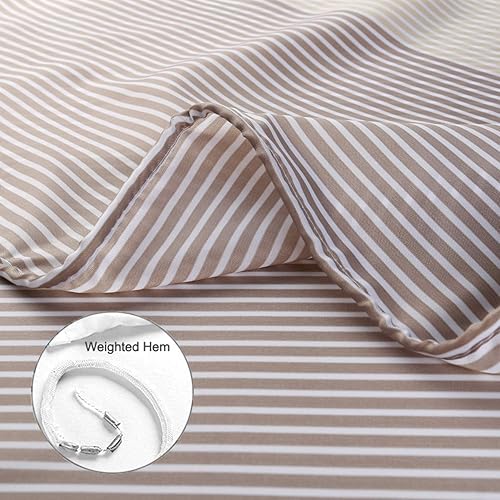 Miniatura 6 de MORNITE Cortinas de ducha para baño, cortina de ducha dorada, marrón, blanco, ligera, a rayas neutrales, tela impermeable con 12 ganchos de