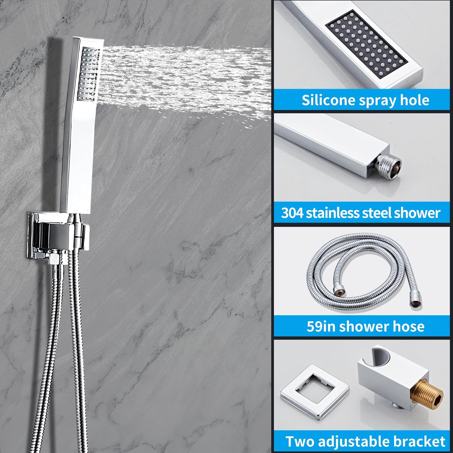 12inch Polished Chrome Shower System with Tub Spout, Shower Faucet Set with Rain Shower Head and Handheld 3-Setting, Waterfall Bathtub Spout Rainfall Shower Combo Set for Bathroom Wall Mounted - Image 5