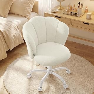 SONGMICS Sedia da Ufficio Girevole a 360°, Sedia da Trucco Imbottita, Tessuto Peluche,...
