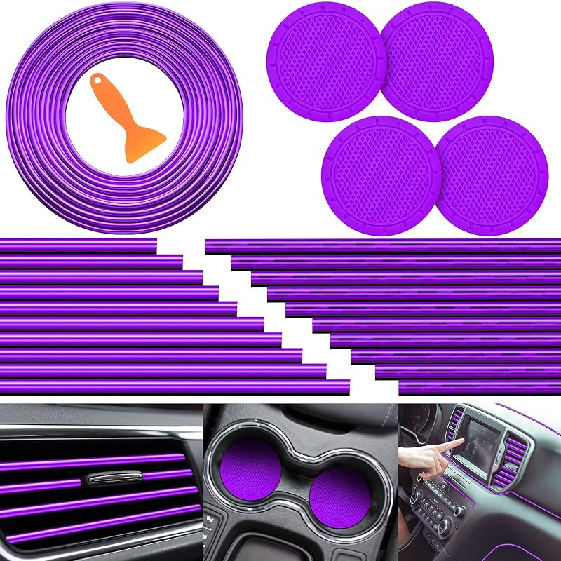Kit de acabamento interno automotivo Frienda roxo com tiras decorativas e tapetes para porta-copos – 25 peças