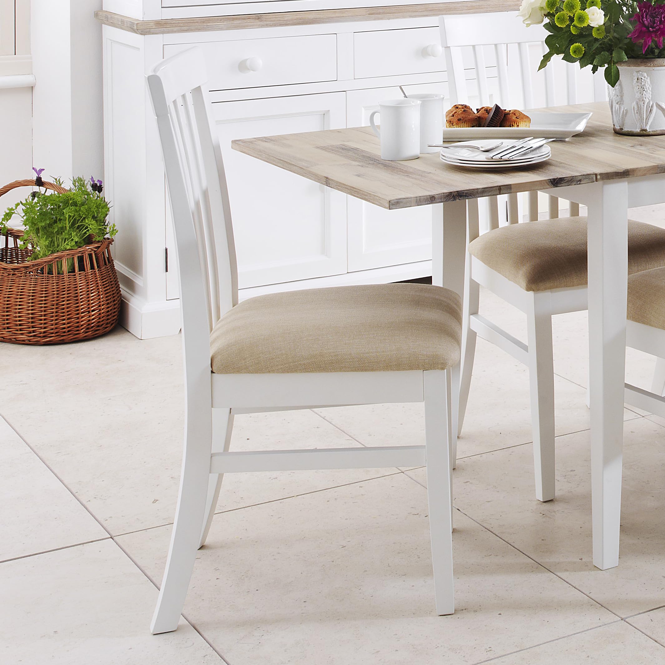 Statement Furniture Florence White Wooden Dining Chair with Upholstered Seat, High Back, W45cm, H94cm, D53cm, Seat Height 45cm (1-Chair)