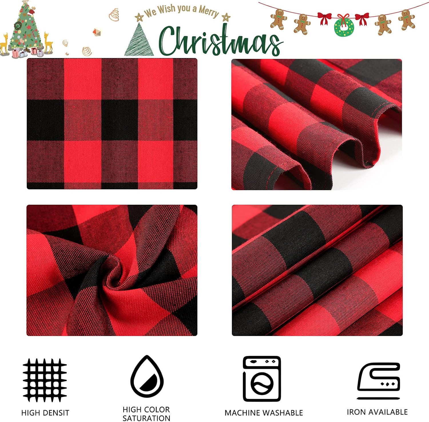 B-COOL Christmas Plaid Tablecloths Black and Red Tablecloth Buffalo Checkered Table Cover for Halloween Christmas Wedding Bridal Shower Outdoor Party Decorations 56x120 inch