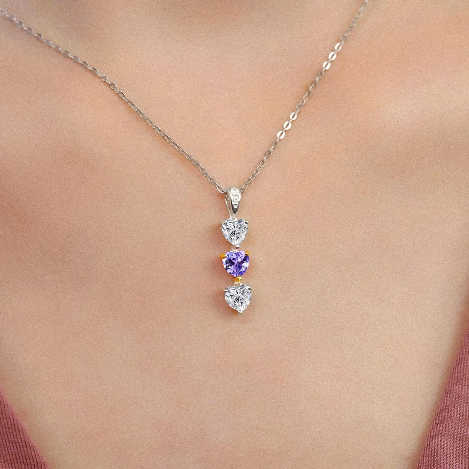 Gem Stone King 925 Silver and 10K Yellow Gold Lab Grown Diamond and Blue Tanzanite Pendant Necklace for Women | 1.39 Cttw | Gemstone April Birthstone | Heart Shape 5MM | With 18 Inch Chain - Image 3