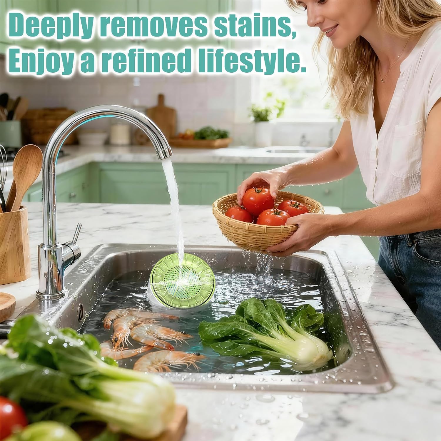 Fruit and Vegetable Washing Machine,Waterproof Fruit and Vegetable Cleaner, Latest Titanium Electrolysis Purification Wireless Charging Suitable for Washing Fresh Produce(Green)