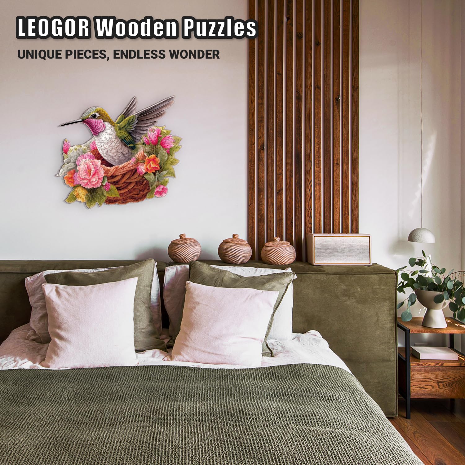 LEOGOR Puzzles en bois pour adultes – 350 pièces, 45 x 37,8 cm – Puzzles en bois extra épais de 5 mm pour adultes, grand puzzle mosaïque en forme d'oiseau, colibri glorieux, pièces uniques dessinées à