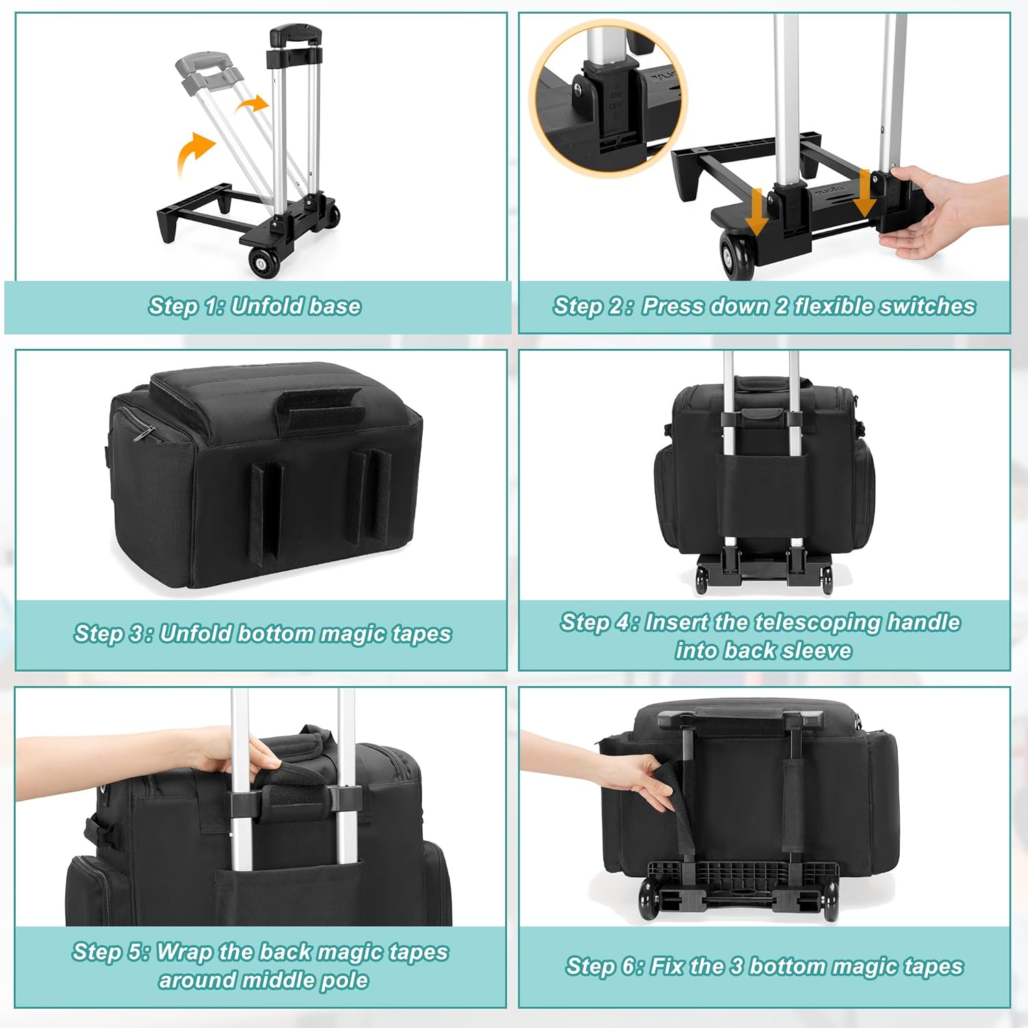 CURMIO Rolling Teacher Bag with Wheels, Teacher Rolling Cart, Rolling Briefcase with Accordion Organizer and 15.6" Laptop Sleeve for School or Work, Black(Patented Design) - Image 5