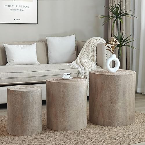 Miniatura 44 de kevinplus Juego de 2 mesas auxiliares pequeñas blancas para sala de estar, mesa auxiliar redonda de madera para dormitorio, oficina, sin montaje