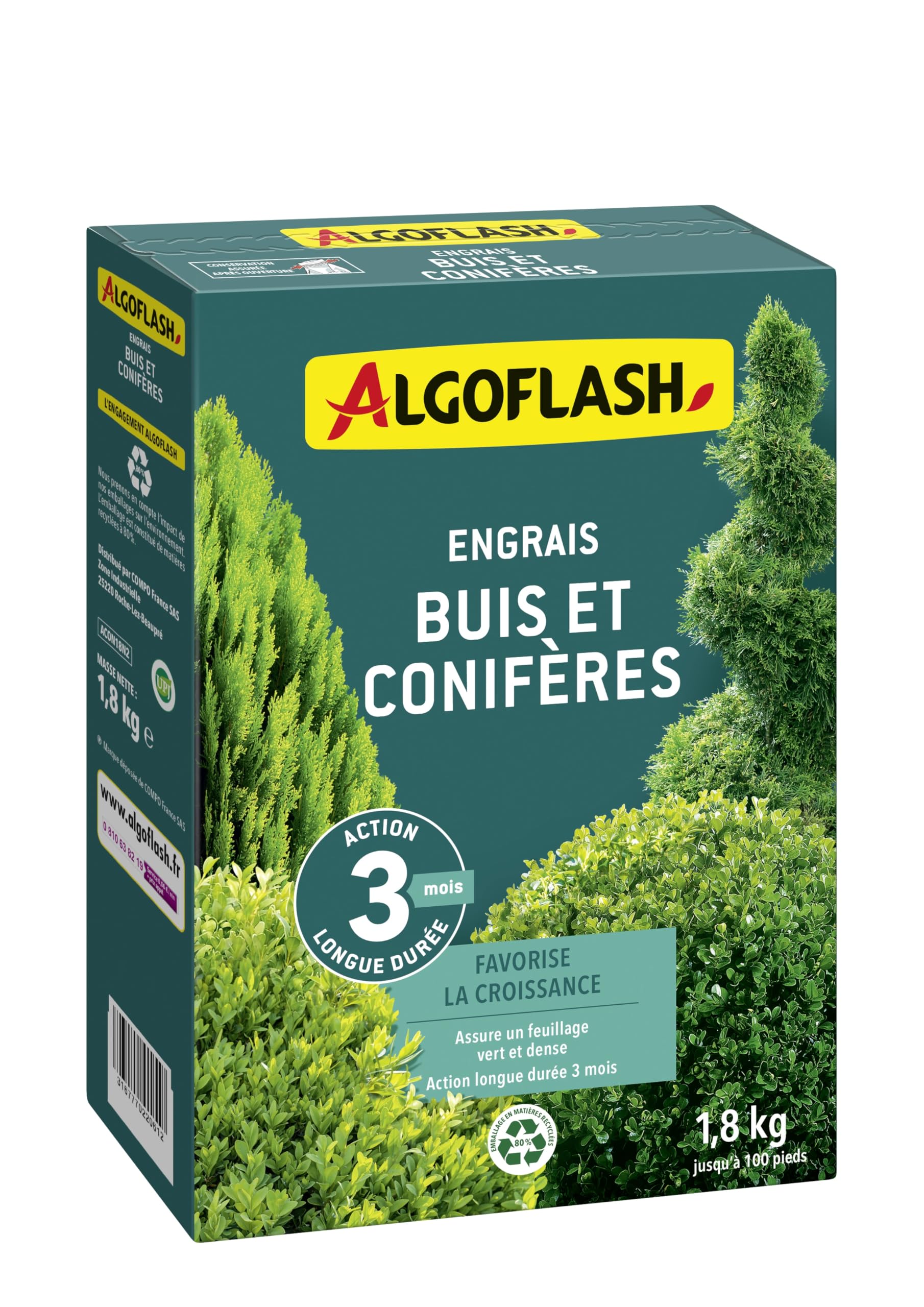 Algoflash Engrais Buis et Conifères, Action longue durée - 1,8 Kg
