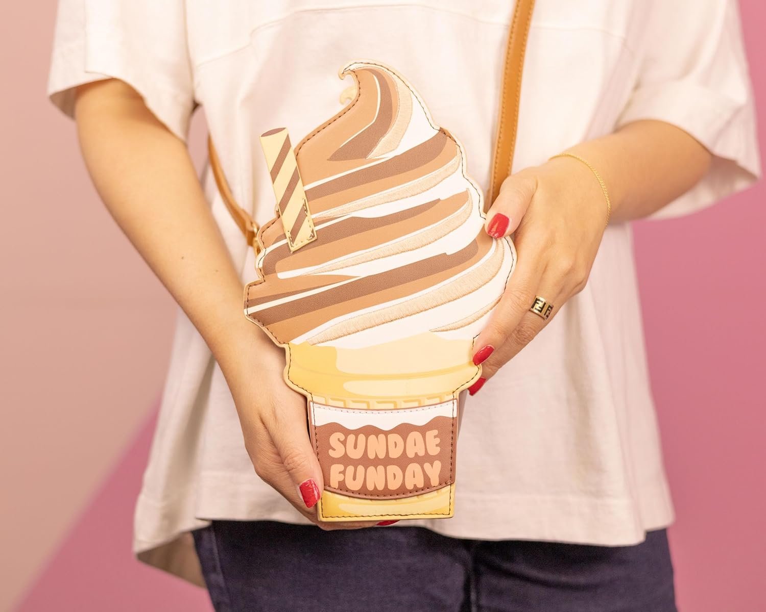 Bewaltz PU Leather with Adjustable Strap Snack and Desserts Themed Handbag