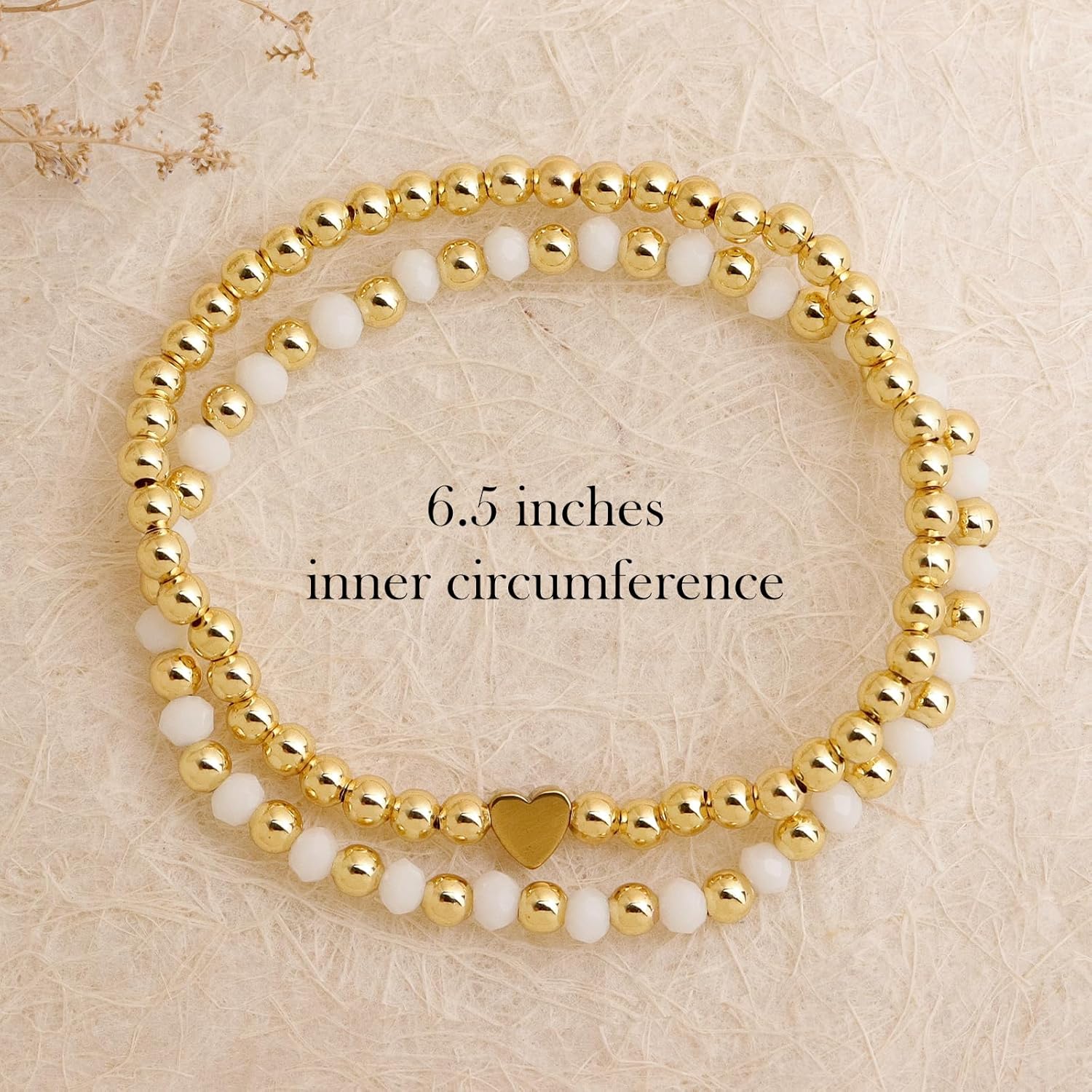 Valentines Heart Gold Beaded Bracelets Set for Women, Trendy Handmade Adjustable Pearl Beads Stackable Stretch Bracelet Everyday Fashion Jewelry Gift. - Image 3