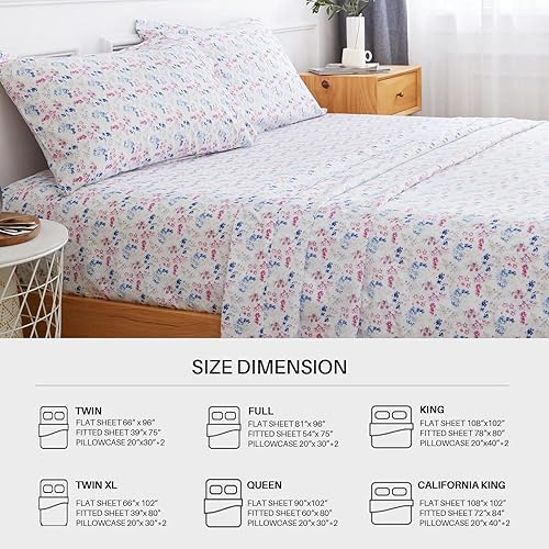 Miniatura 7 de Sábana floral tamaño King, 4 piezas, sábanas de bolsillo profundo de 16 pulgadas, sábanas de enfriamiento suaves de lujo, fácil cuidado, King, flor