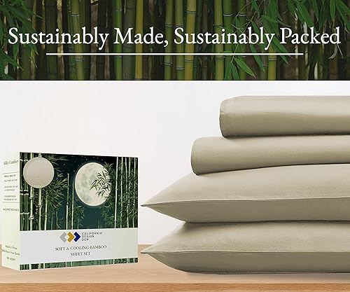 Miniatura 6 de California Design Den Juego de sábanas de bambú de tamaño matrimonial, sábanas de bambú refrescante de rayón, juego de 4 piezas de lujo con
