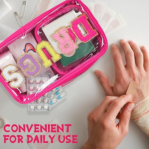 Miniatura 10 de Hillban 2 bolsas para medicamentos de chenilla, bolsa de viaje, bolsa de viaje transparente de PVC, bolsa de cosméticos transparente de PVC, mini