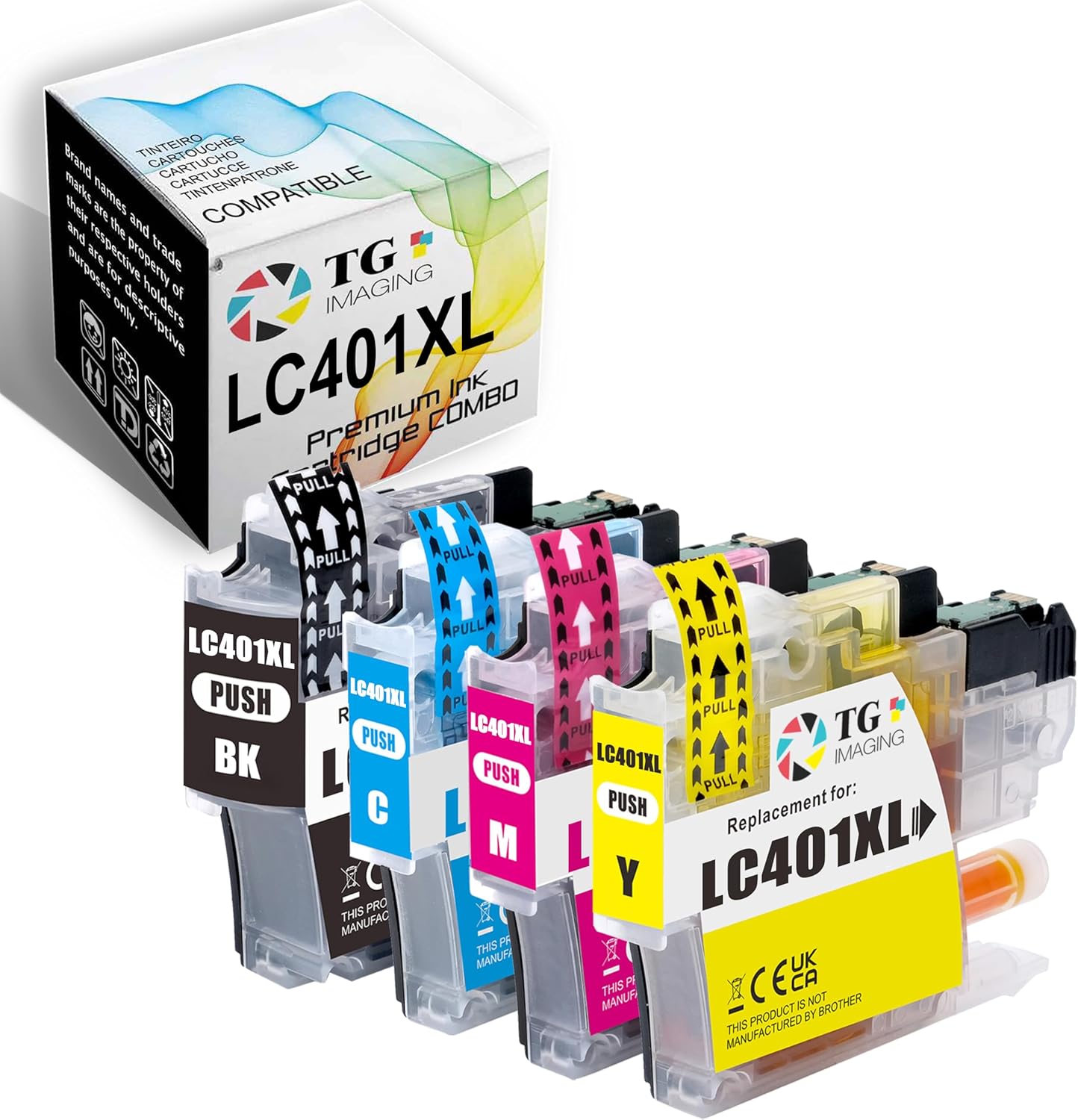 TG Imaging (Super High Yield Compatible LC401 Black Ink Cartridge LC401XL LC 401 XL (500 Pages) Replacement for Brother MFC-J1010DW MFC-J1012DW MFC-J1170DW Printer (Black Cyan Magenta Yellow)