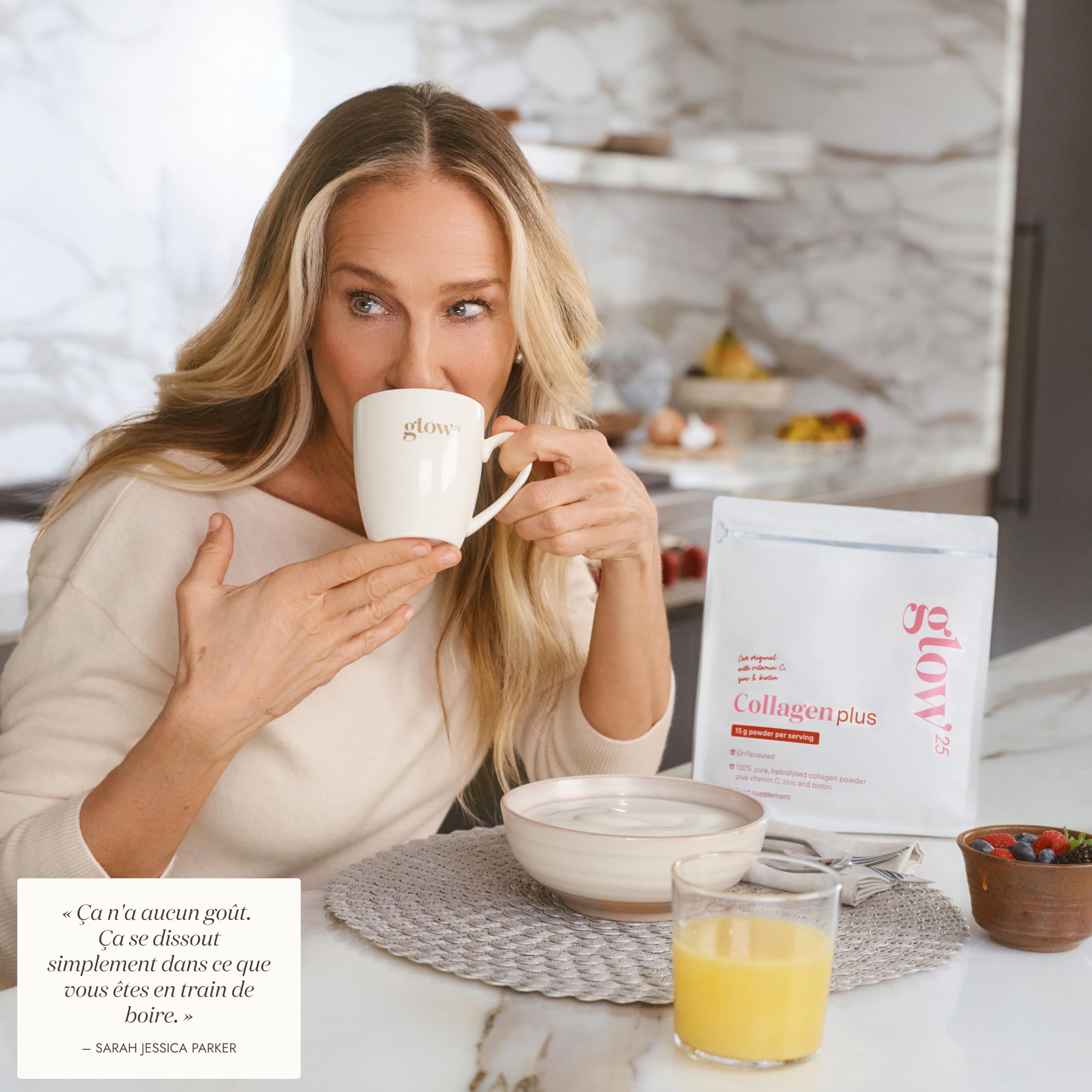 Glow25® Collagène Plus 450g Complément Alimentaire Vitamine C Zinc Biotine Hydrolysat de Collagène Premium Peptides Type 1 et 3
