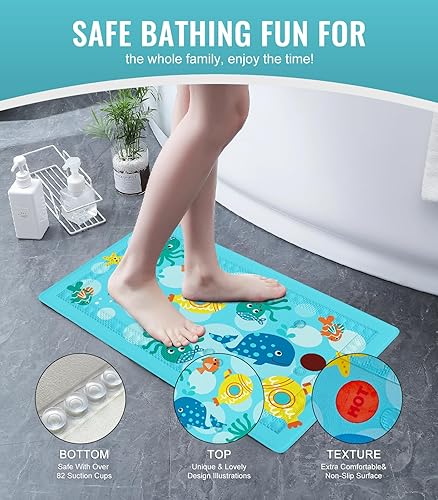 Miniatura 4 de Tapete de baño con indicador de calor para bebé, 27.6 x 15.8 pulgadas, tapete antideslizante con ventosas para bebés, niños pequeños y niños,