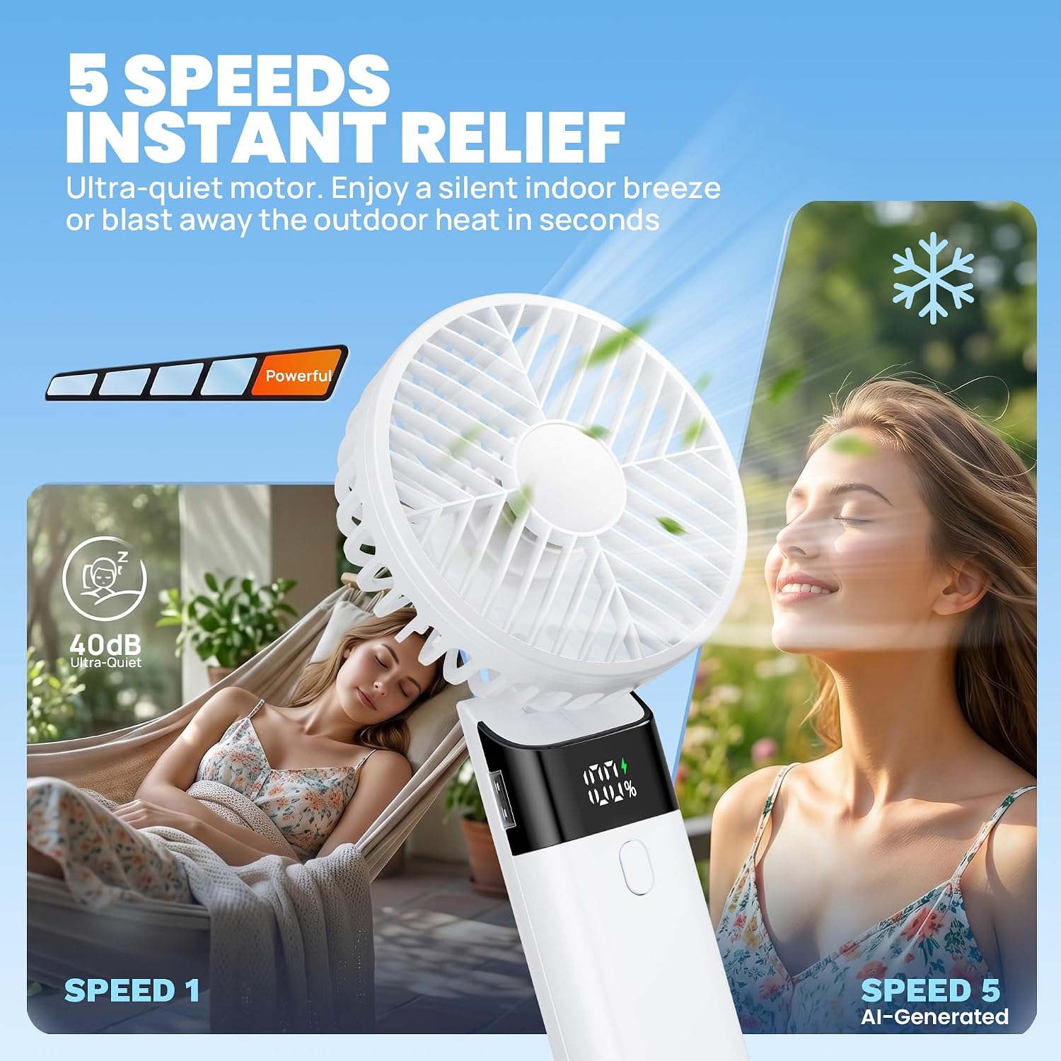 HAWANA Handheld Fan Rechargeable, Portable Mini Fan with 3000mAh Battery, Up to 10H Runtime, 180° Foldable Personal Fan, USB Travel Fan for Pocket, Office, Bedroom, Camping