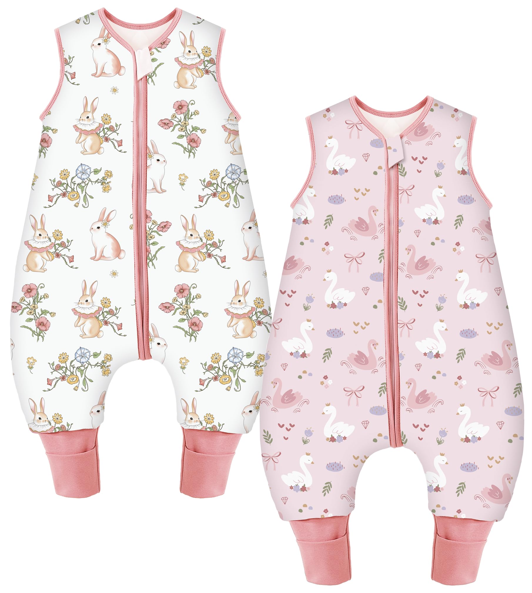 Chilsuessy 2er Pack Baby Schlafsack mit Beinen 1.5 Tog Ganzjahres Schlafsack mit Füßen aus 100% Baumwolle