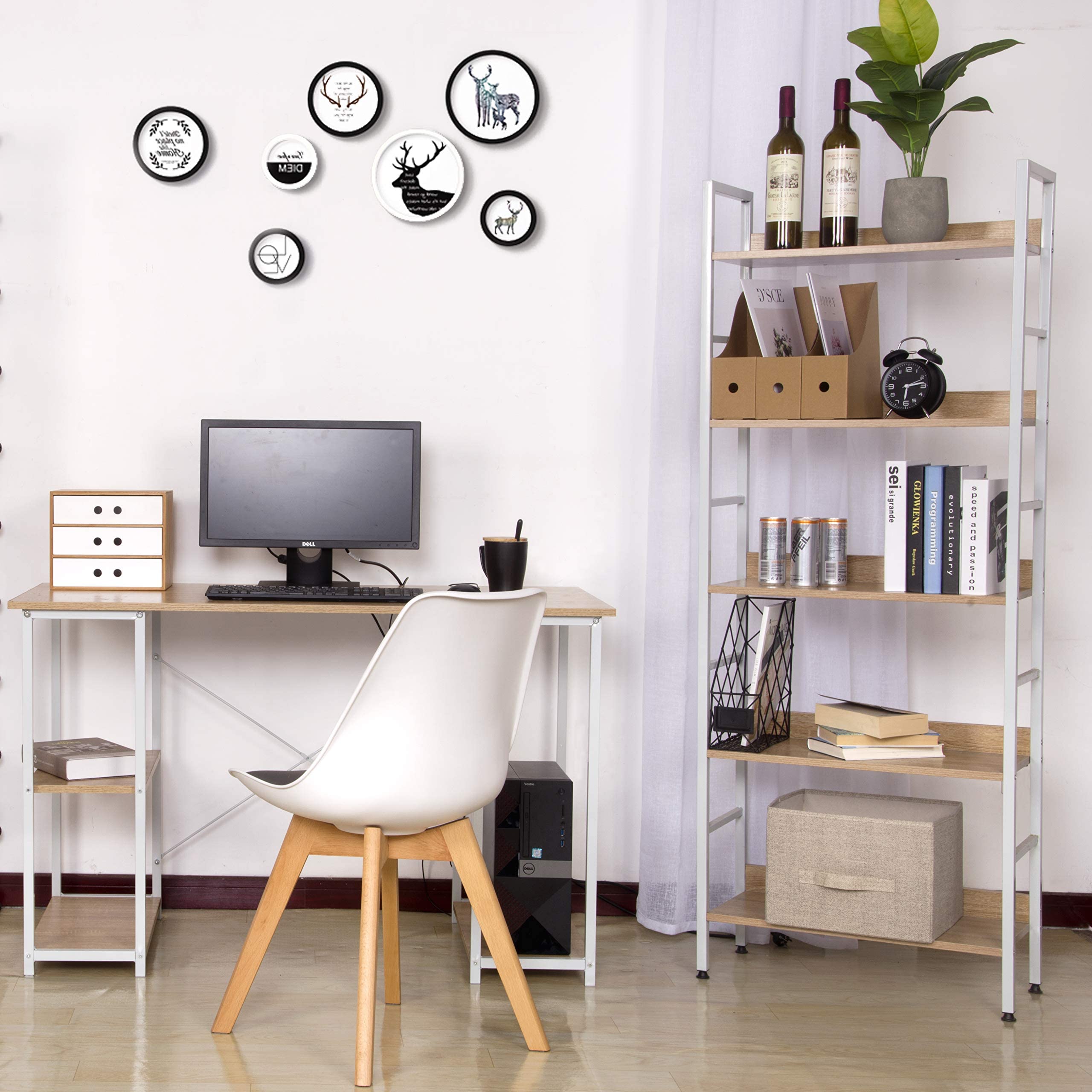 eSituro Estante para Piso de Metal de Cocina | Almacenamiento Organizador Multifuncional para Libros Plantas con 5 Estantes Metal + MDF 60x27,5x160CM SSTR0023