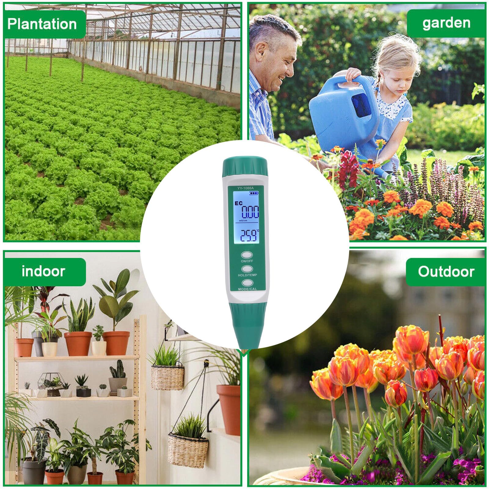 Bodenfeuchtigkeitsmesser, Tragbarer Bodendetektor für PH, Pflanzentemperatur, Sonnenlicht mit Hintergrundbeleuchtung und LCD -Display, Testmesser für Garten, Rasen