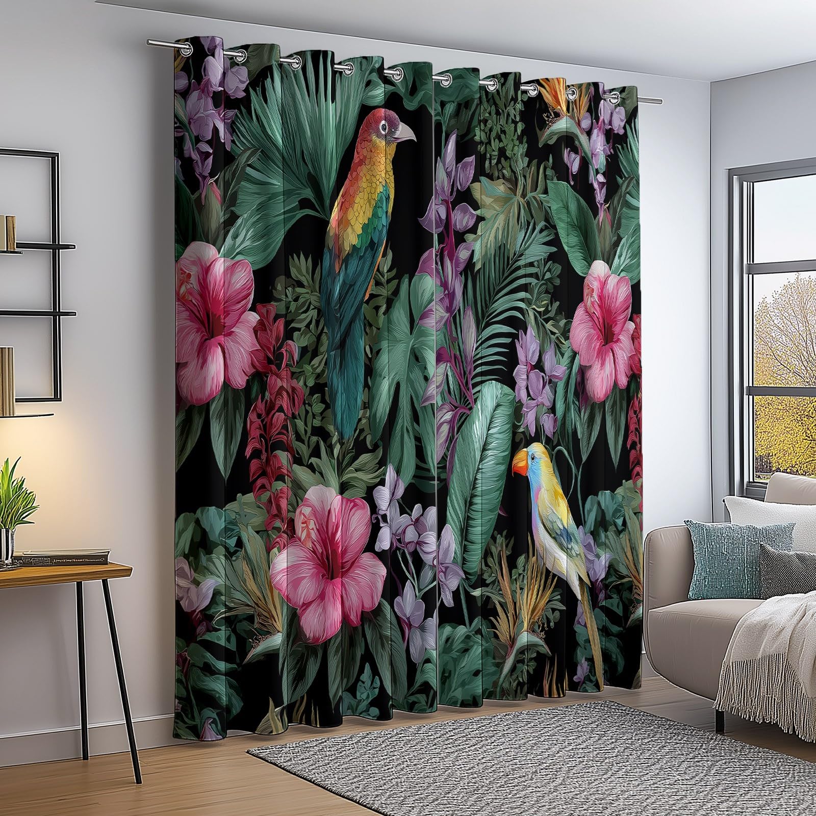 Generisch Vorhänge und Gardinen Blickdicht für Aquarell Natur Pflanzen, H215 x B110 cm (2er Pack) Ösenvorhänge für Wohnzimmer & Schlafzimmer, Mehrfarbig Verdunkelungsvorhänge mit Thermo-Kälteschutz