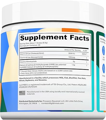 Miniatura 6 de GLDN - Creatina monohidrato con HMB para apoyo muscular sostenido y recuperación con vitamina D3 y K2 para la salud ósea y articular, diseñado para