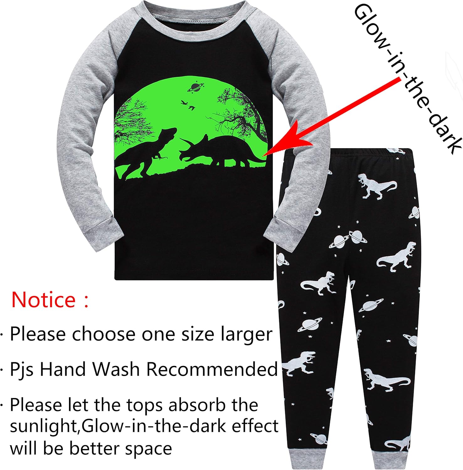 Popshion Little Boys Pajamas Sets Glow in Dark Dinosaur 100% Cotton 2 Piece Toddler Clothes Kids Pjs Sleepwear Size 2-10T - Image 3