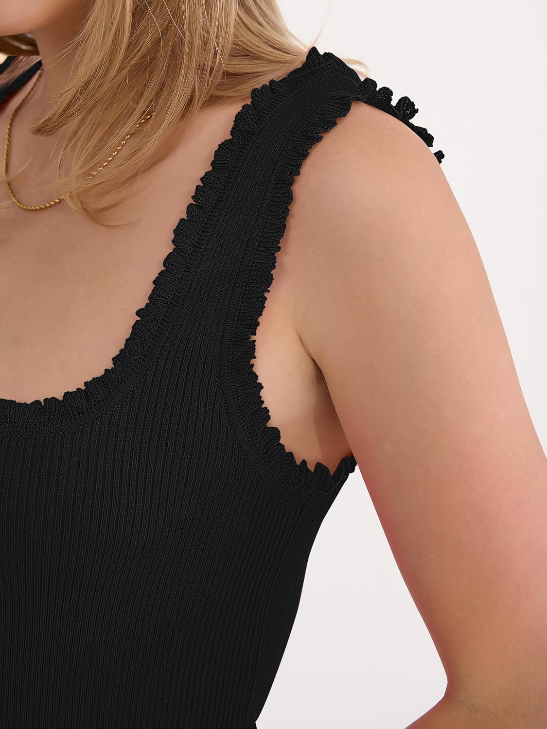 ANRABESS Tank Tops for Women Summer 2026 Square Neck Ruffle Straps Ribbed Knit Slim Fit Casual Cute Sleeveless Sweater Tank - Image 5