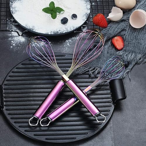 Vista 21 de Berglander Paquete de 3 batidores dorados de acero inoxidable de 8 pulgadas, 10 pulgadas, 12 pulgadas, batidor de tianio para cocinar, batidor