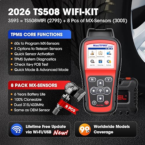 Miniatura 2 de Autel Escáner de programación MaxiTPMS TS508WF KIT: Herramienta de escaneo y reaprendizaje TPMS 2026, WiFi Ver. de TS508 TS501 PRO TS601 TS408S,