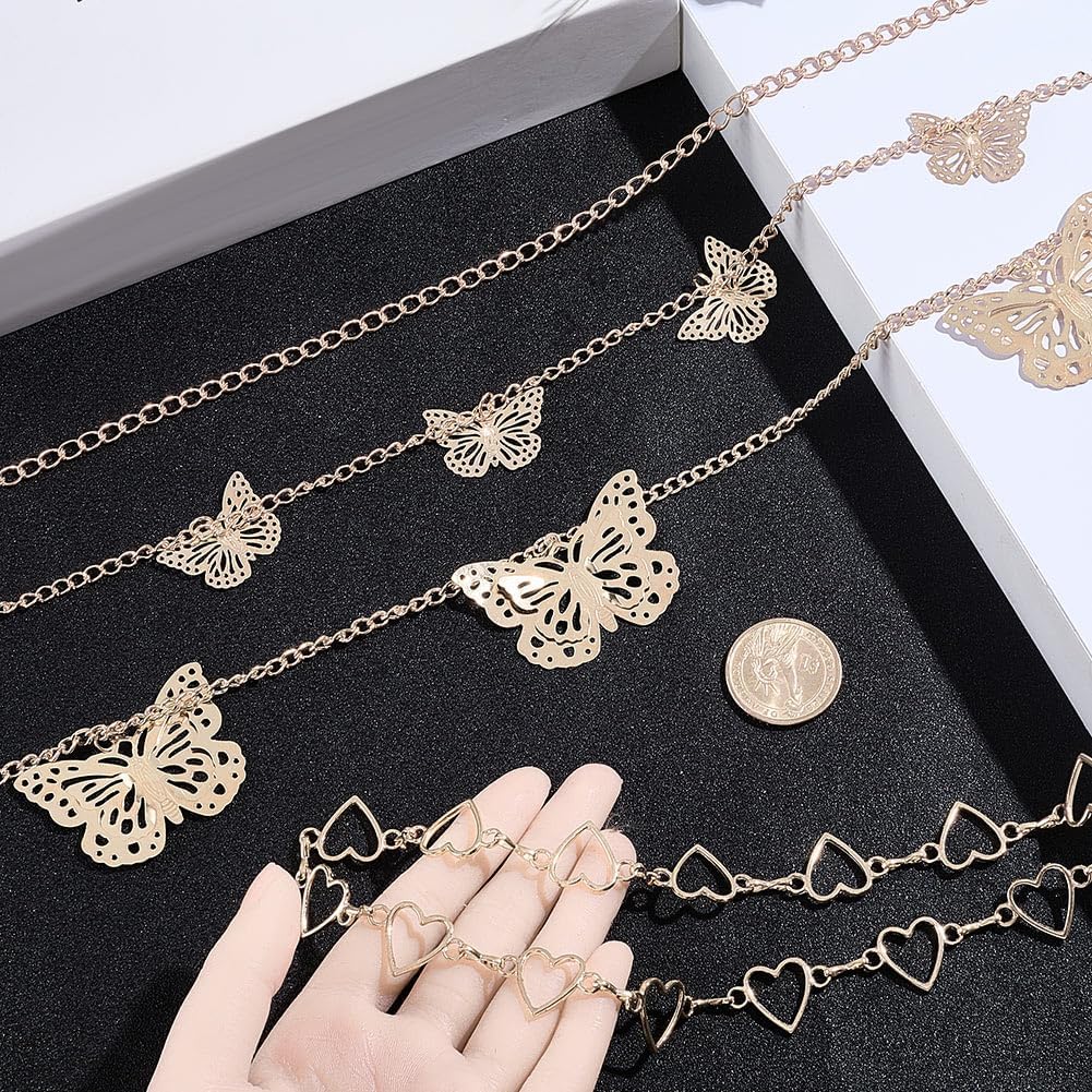 CRASPIRE 5 Styles Chain Belt Gold Jeans Pants Pocket Waist Multi-Layer Hip Hop Heart Butterfly Round Metal Wallet Chains Punk Accessories Goth Charm Rock Loop Body Belly for Women Men Decoration Gift - Image 3