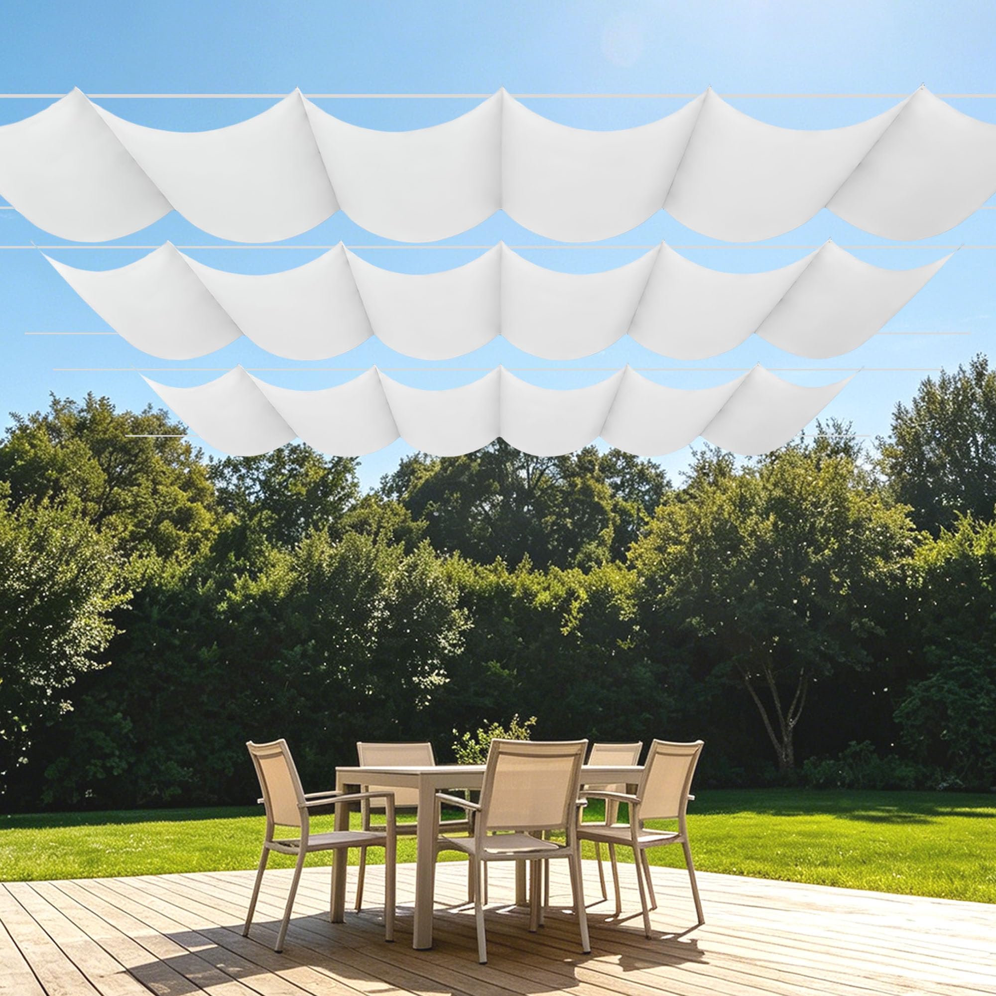 Voile d'ombrage imperméable blanc idéal pour abriter une terrasse ou un long balcon