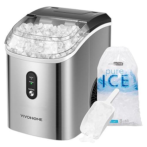 VIVOHOME Máquina eléctrica portátil compacta para hacer cubitos de hielo masticables con cuchara de mano, 10 bolsas de hielo y función de