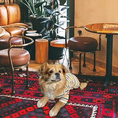 Miniatura 7 de TONY HOBY Pijamas para perros machos, mono de 4 patas con rayas marrones, camisa para perros pequeños y medianos (marrón, macho, L)