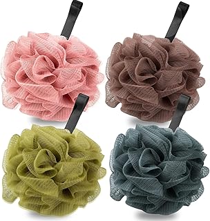 McMola 4 Pack Bath Sponge Shower Puff Sponges Bath Soft Loofah Sponge Pouf Exfoliating Mesh Shower Ball Bath Scrunchies for Adults