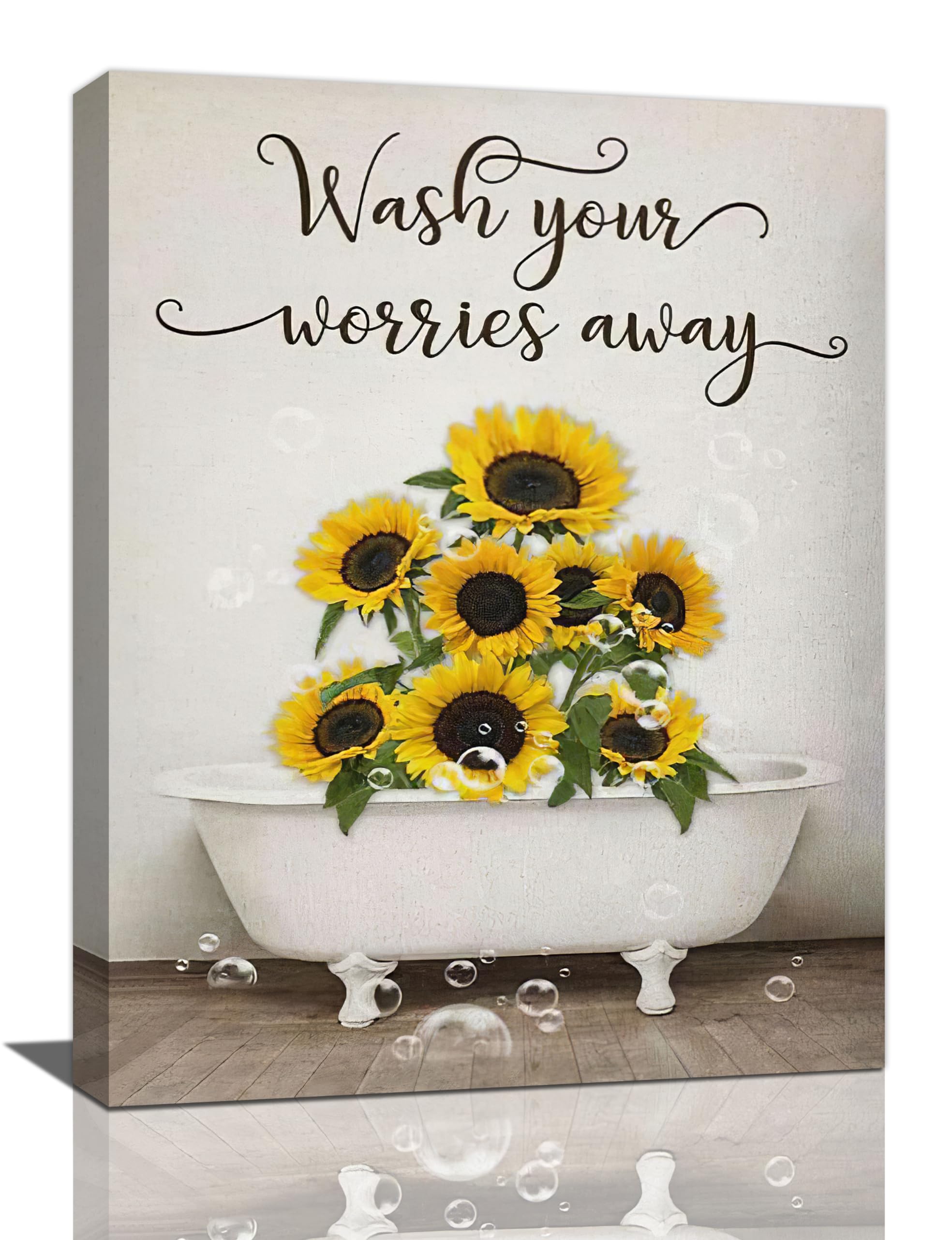 Farmhouse Sunflower Bathroom Wall Decor Funny Sunflowers In Bathtub Pictures Wall Art Sunflower Bathroom Canvas Print Rustic Country Painting Framed