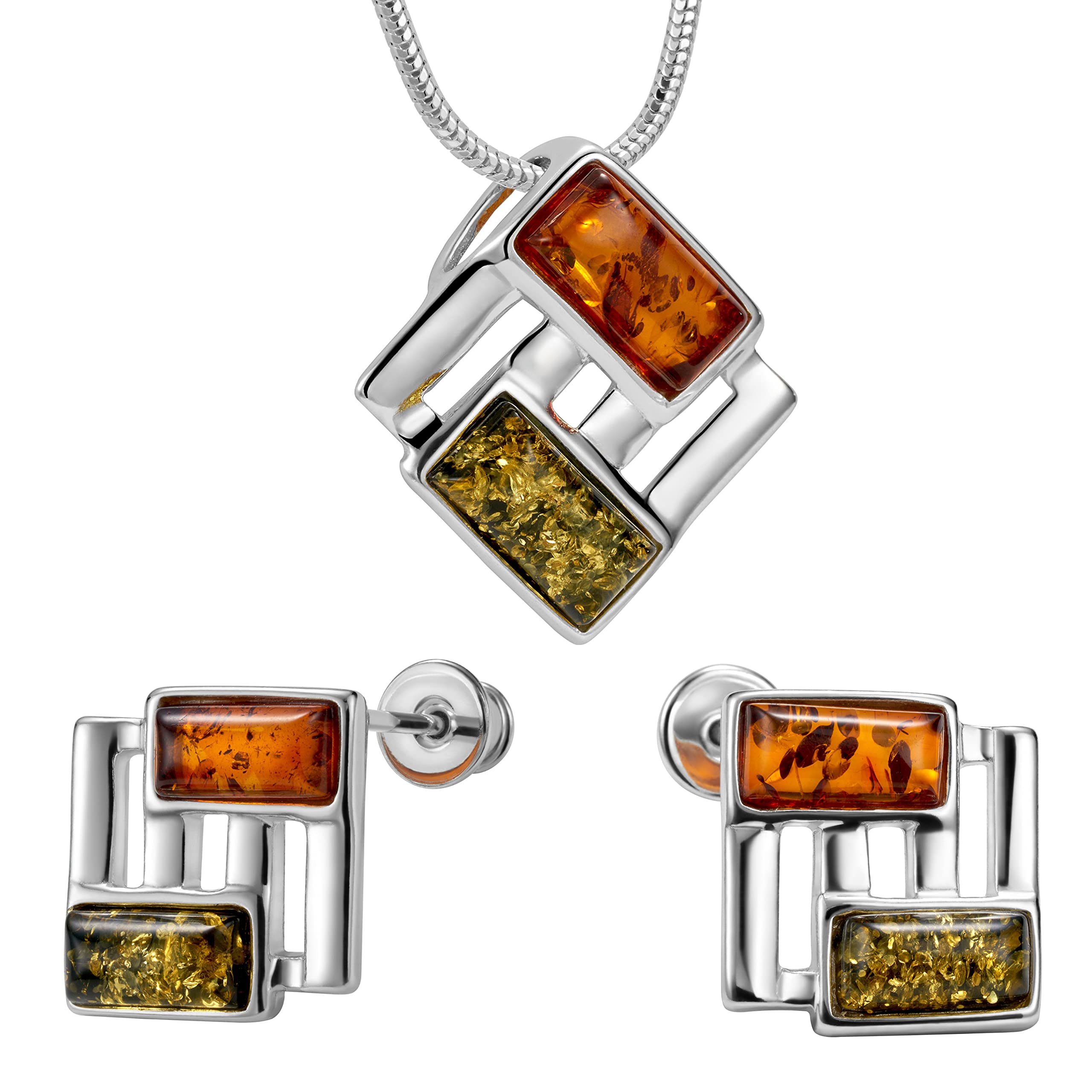 Copal Bernstein Schmuckset Mit Sterling Silber Rechteckiger Anhänger