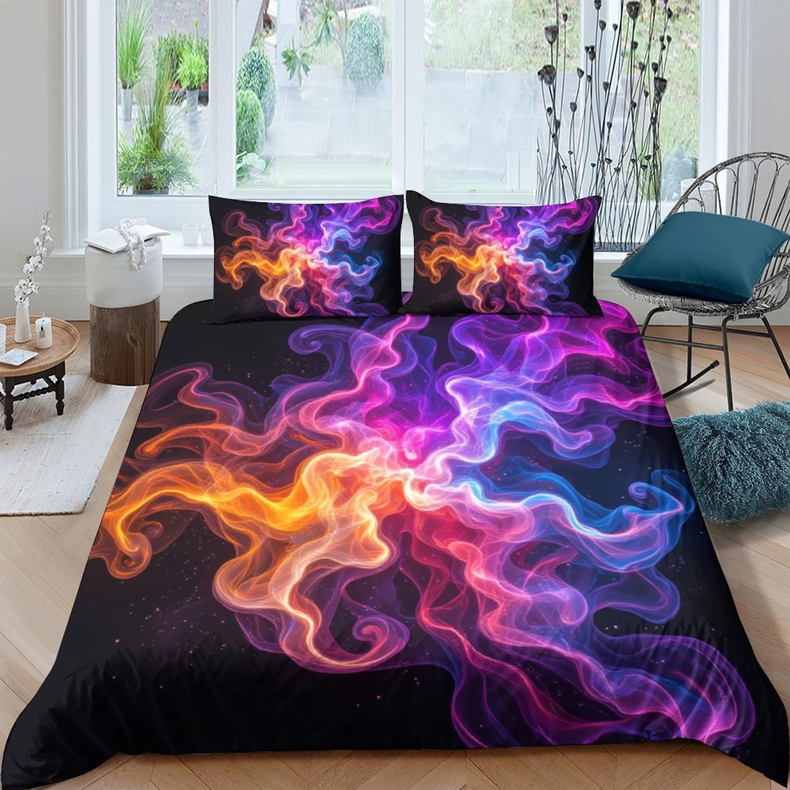 Ctjqhvkz Style-6 3D Printed Colorful Smoke Fitted Sheet Microfiber Soft Breathable Abstract Flame Mattress Cover For Bedroom Dorm Decor Single（135X200cm）