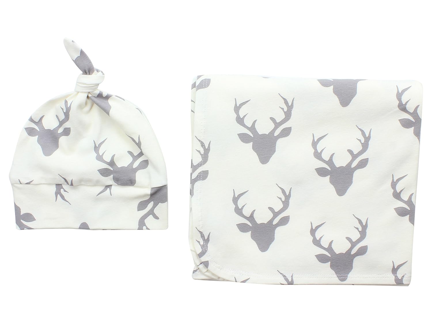 Ivory Cream Gray Buck Deer Newborn Swaddle Set Swaddle