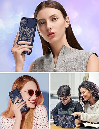 Miniatura 6 de Goocrux Funda 2 en 1 para iPhone 15 Pro Max con flores florales para mujeres y niñas, bonita funda femenina con diseño de flores doradas con